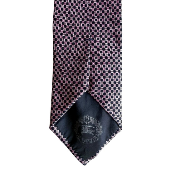 Vintage Burberrys of London Silk Tie Pink Navy Geometric Check - Picture 4 of 8